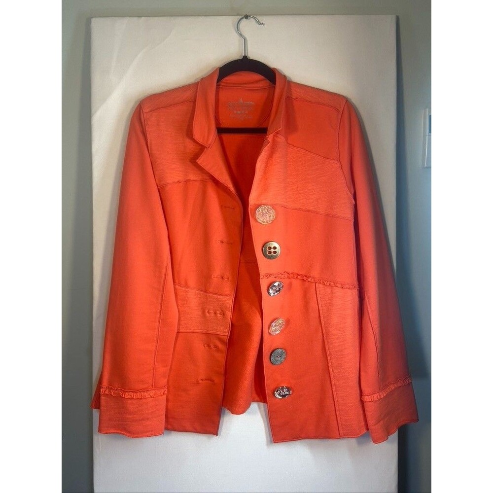 NEON BUDDHA WOMENS MED ORANGE OPEN FRONT BIG BOTTONS CARDIGAN